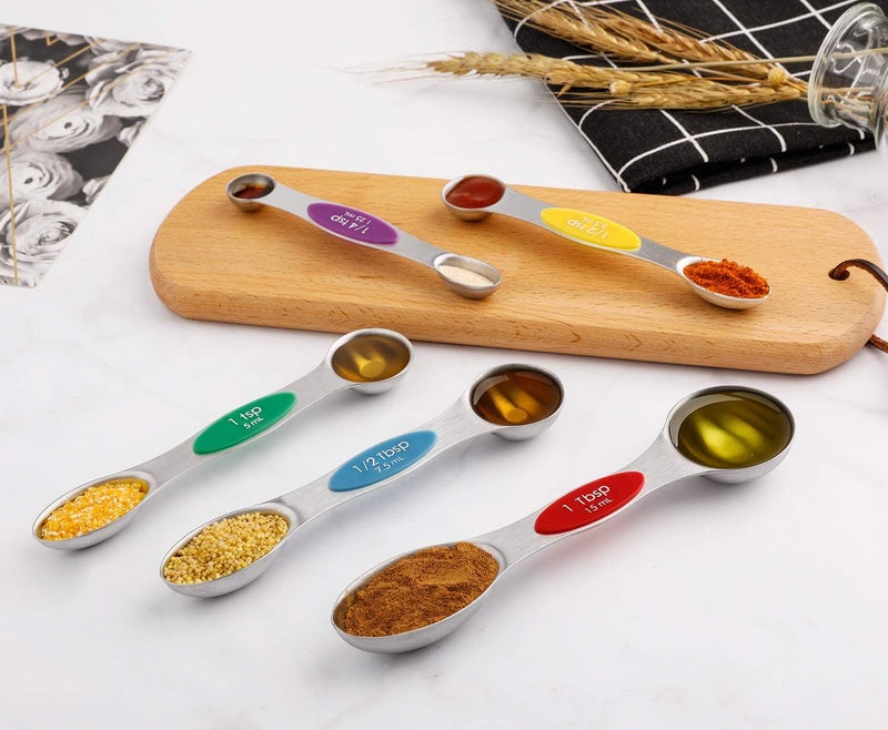 forkmannie Magnetic Measuring Spoons Set of 5 Stainless Steel Dual Sided Stackable Teaspoon for Measuring Dry and Liquid Ingredients (Color) - Image 4
